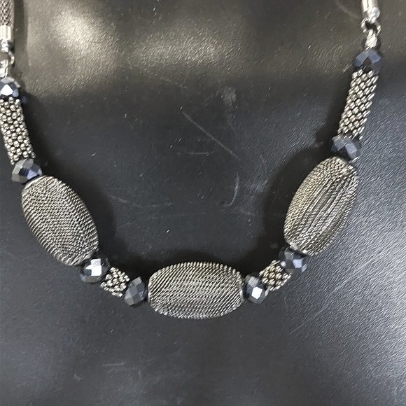 Women's Black Woven Mesh Necklace with Spaced Diamond Cut Beads - Small - NWOT - Picture 3 of 8